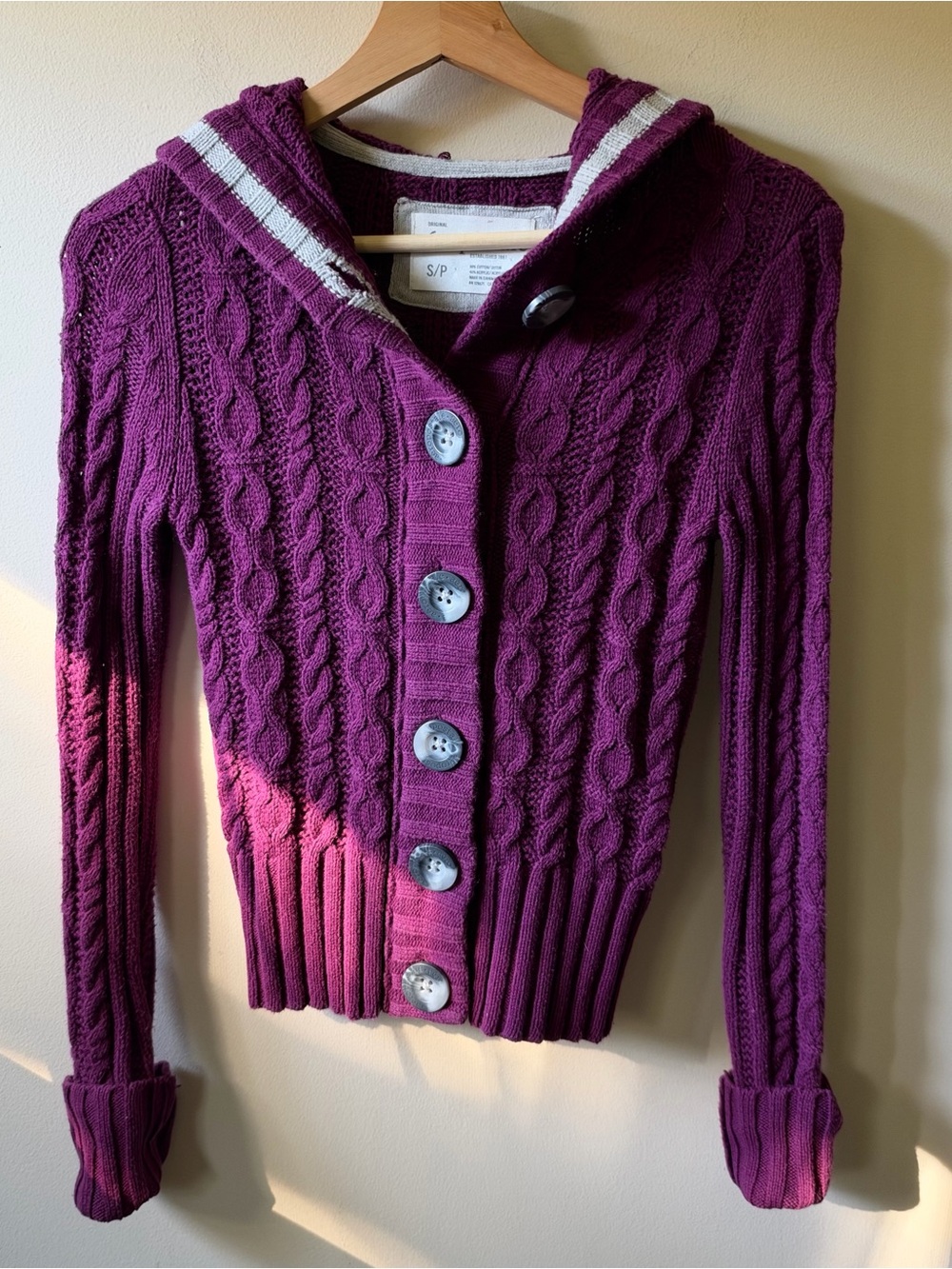 Aeropostale Cable Knit Button Up Hooded Sweater